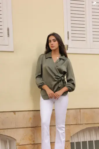 Luxe Shine Olive Satin Tie Top